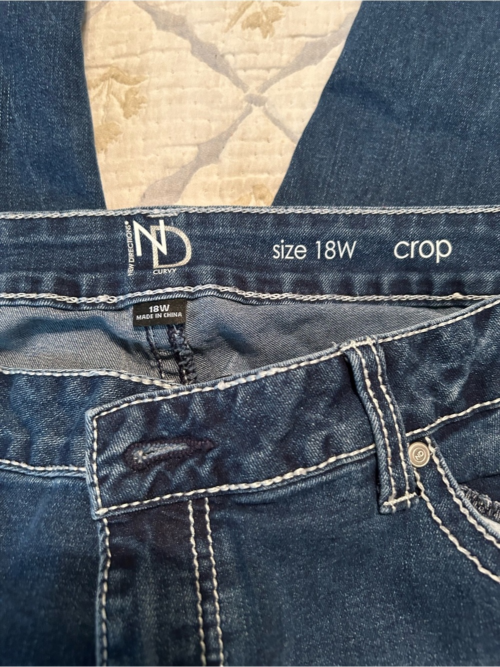 new directions Dark Blue Cropped Jeans with Embroidered Pocket - Picture 2 of 3